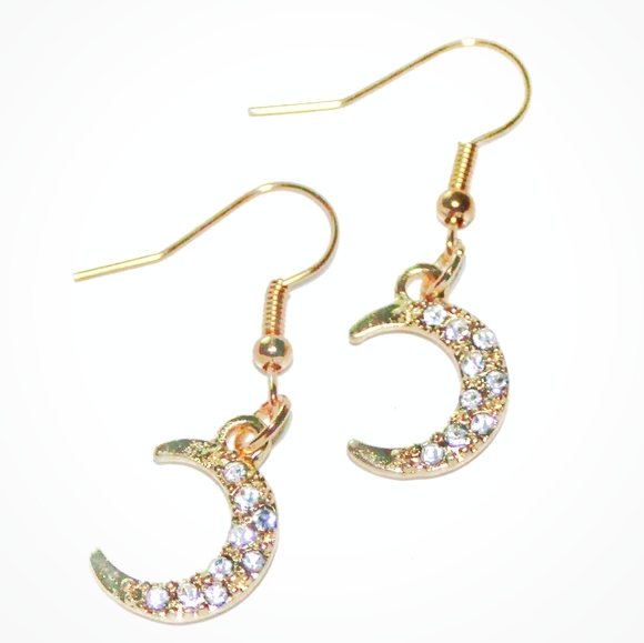 Golden crystal moon earrings - Picture 1 of 7